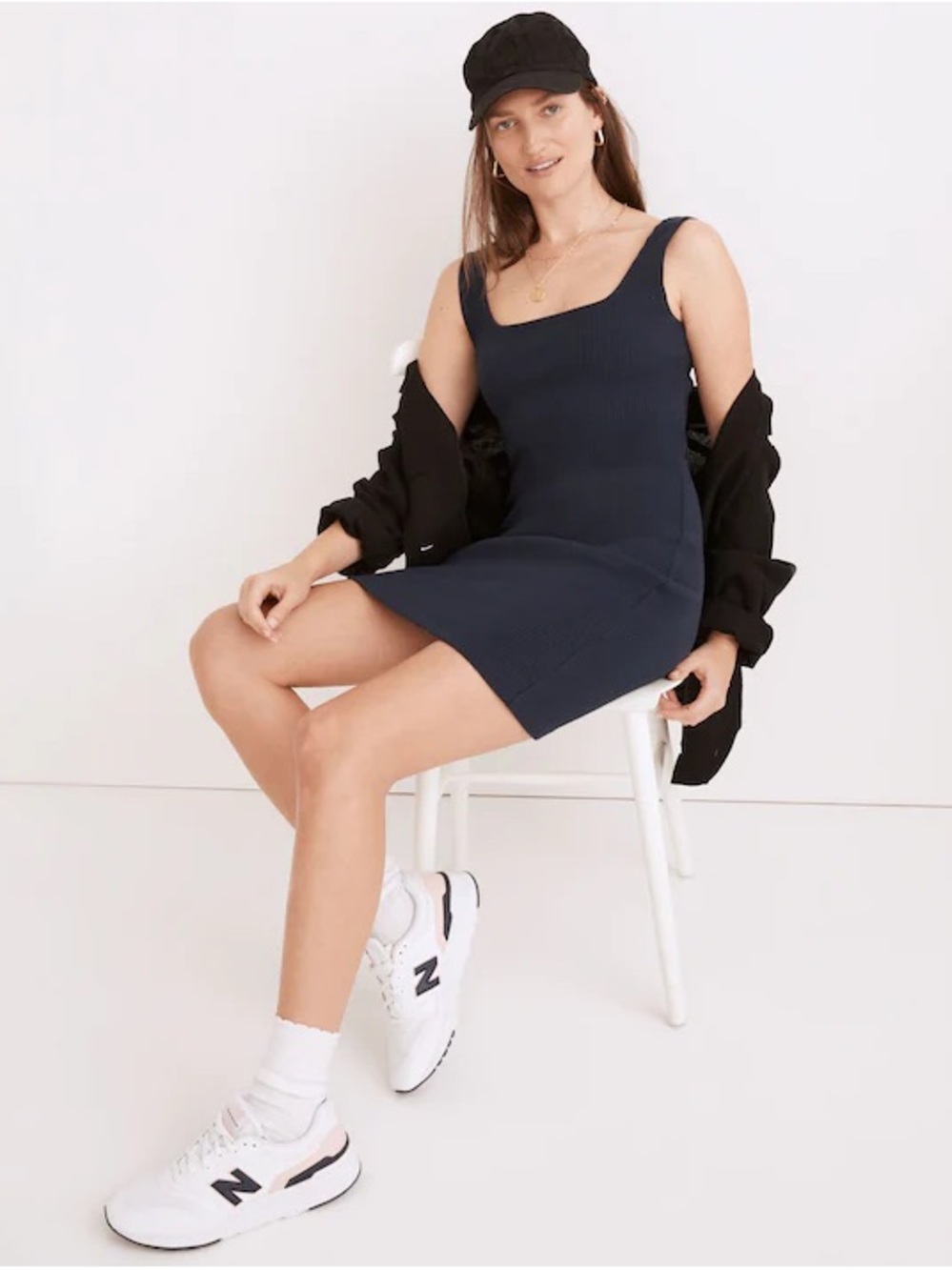 MADEWELL Ribbed Square Neck Mini Dress - Navy 100% cotton XS